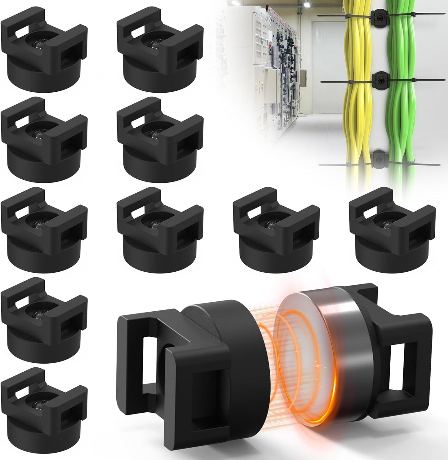 Magnetic Zip Tie Mount, 25LBS Strong Magnetic Wire Holder, Multipurpose Magnet Zip Tie Mount, Waterproof Magnet Cable Tie Holders for Home Office Marine Automotive Electrical Wiring Management