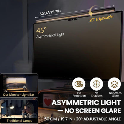 Monitor Light Bar 19.7", No-Glare Asymmetric Screen Lamp, Auto-Dimming, CRI Ra97, 2700K6500K & Stepless Dimming, Touch Control, Includes 5V/2A Adapter, Fits 0.21.1" Monitors (Not for Laptops)