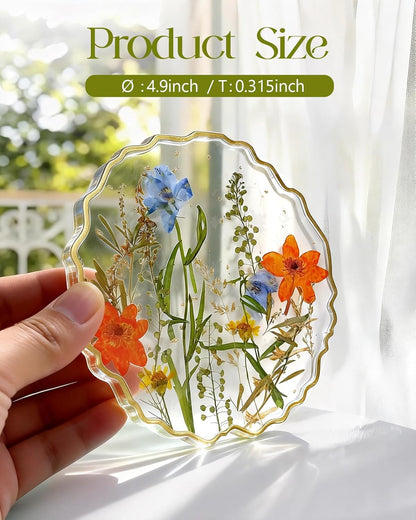 Oqplog Resin Drink Coaster for Desk Coffee Table-Pink White Cute Dried Flowers Cup Coaster for Work Office Home Outdoor Decor Gifts for Girls Women,1 Pcs Wave