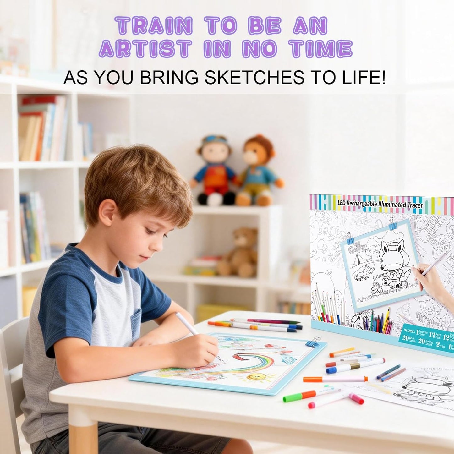 Light Up Tracing Board Kits Blue, 15" Writing Tracer Pad for Kids Ages 3-12, Drawing Tablet Supplies for Diamond Art Painting Accessories, Sketching Light Box Table for Boys Adults Holiday Gift Toys