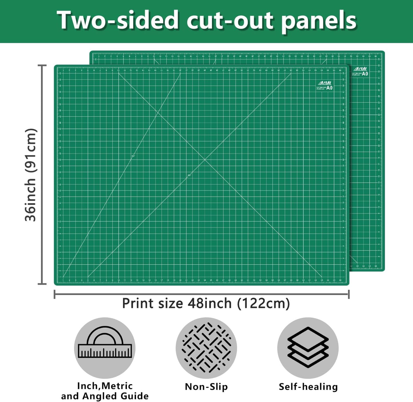 ArtAt Self Healing Cutting Mat: 24 x 36 inch Green Large 5-Ply Double-Sided Durable Non-Slip PVC Cutting Mat for Sewing Quilting Scrapbooking Art & Crafts projects…