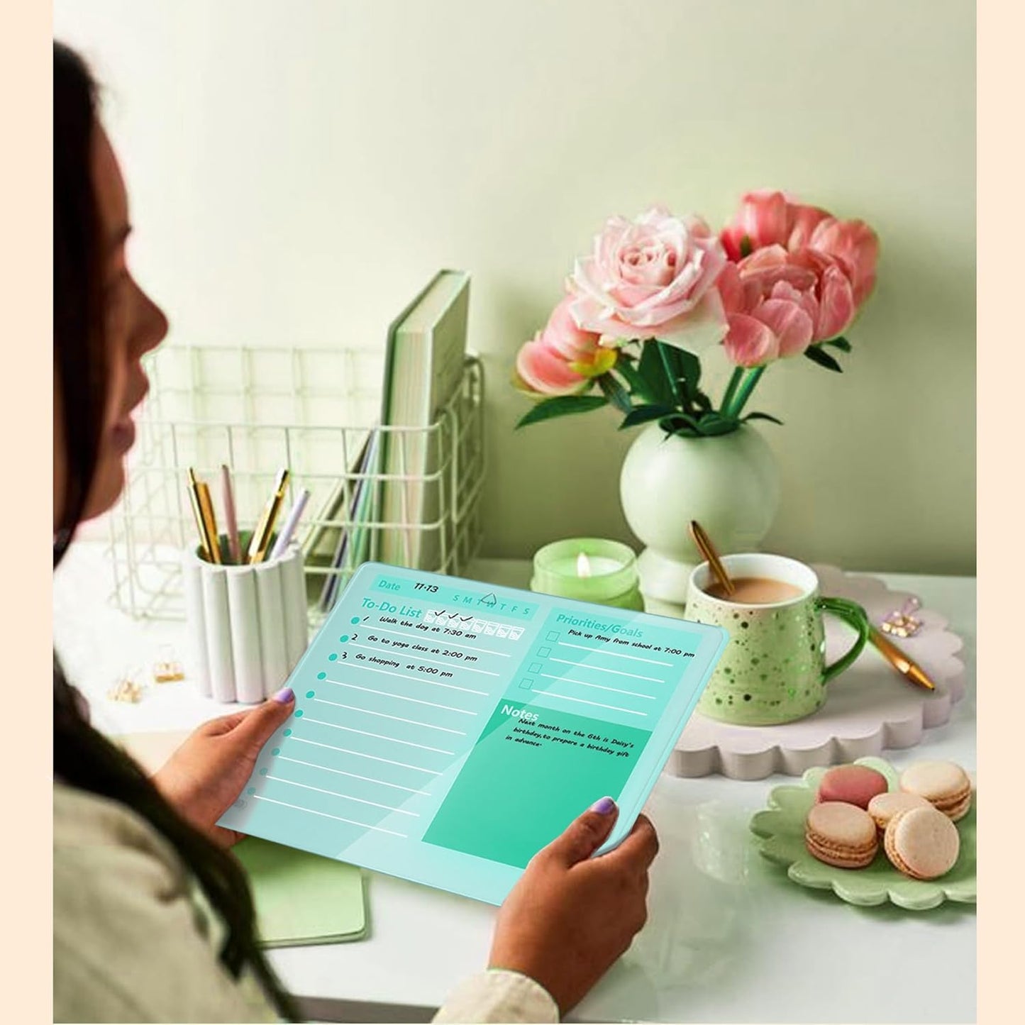 Desktop Thickened Acrylic Dry Erase Board to do List Planner Board，12"x10"，Tabletop Whiteboard with Stand，Frameless Green Dry Erase White Board，for Office/Home/School