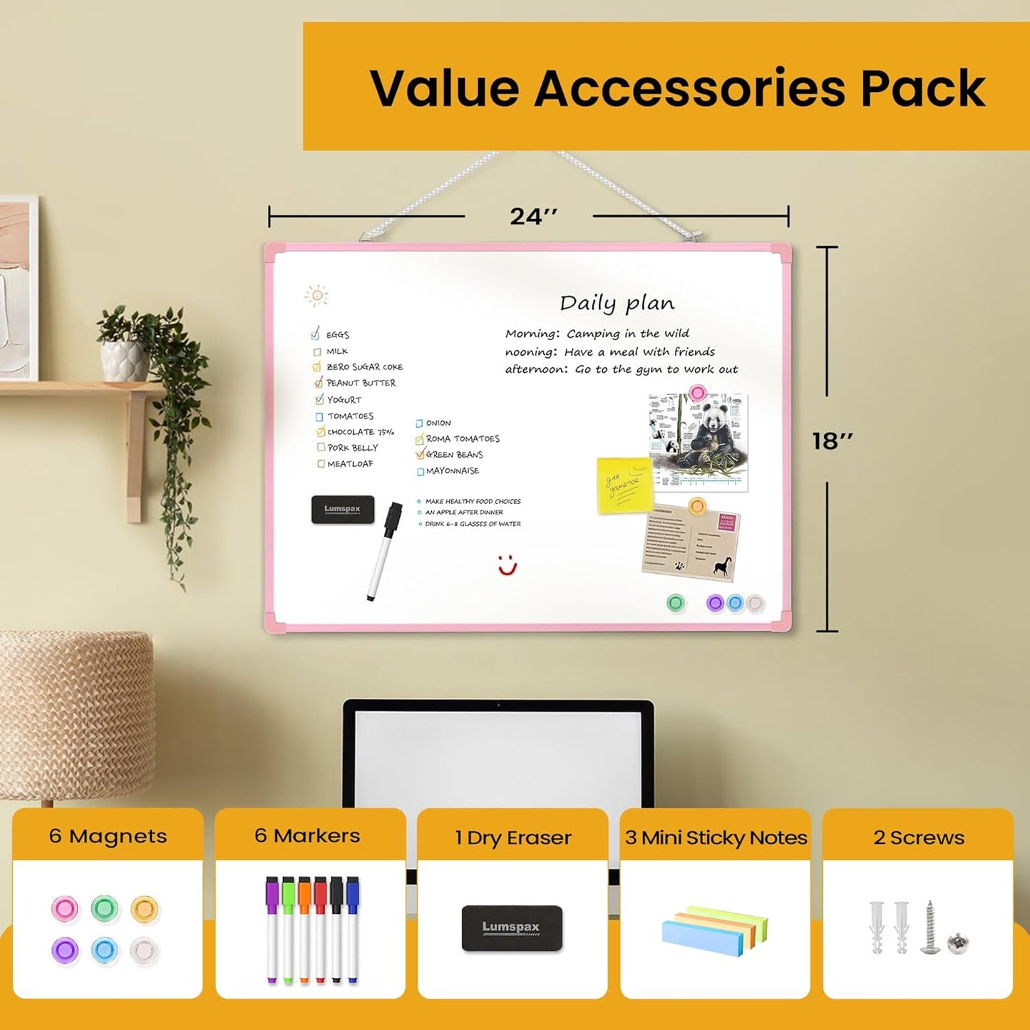 Small Dry Erase Board for Wall, 16" x 12" Double-Sided Hanging Whiteboard, Magnetic White Board with 4 Markers, 4 Magnets and 3 Mini Sticky Notes, Portable Whiteboard for Kids, School, Home, Office