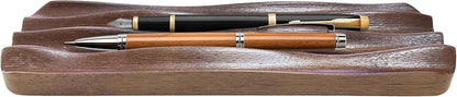 Pen holder Organizer of Office desks, Walnut Desk Pen Stand with 4 Compartments, Wave Pen Tray Office Accessory, Teacher Gifts, Suitable for School, Home, Office Desktop Office Art Accessories