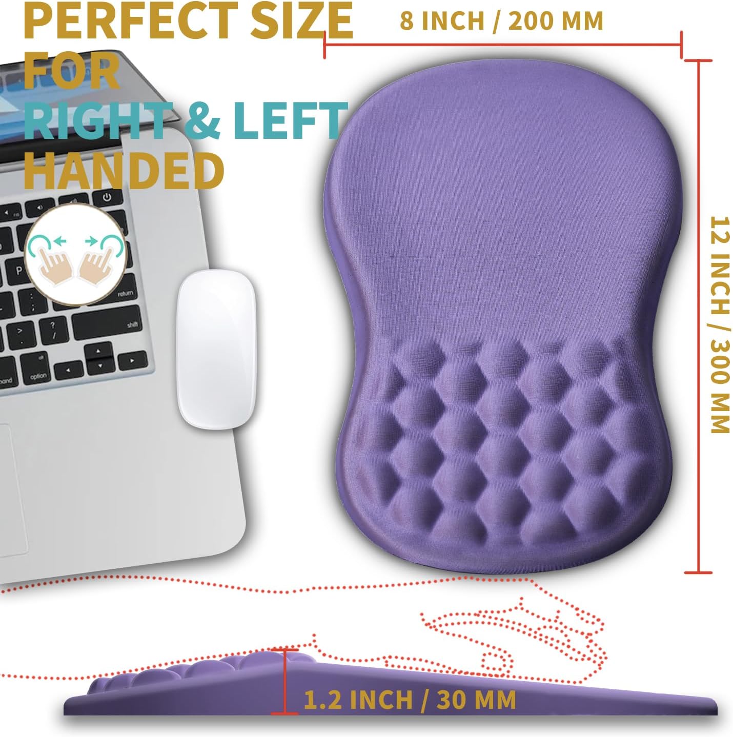 Hokafenle Ergonomic Mouse Pad Wrist Support with Massage Design, Wrist Rest Pain Relief Mousepad with Memory Foam&Non-Slip PU Base, Mouse Pads for Wireless Mouse & Desk (12x8 inch,Black)