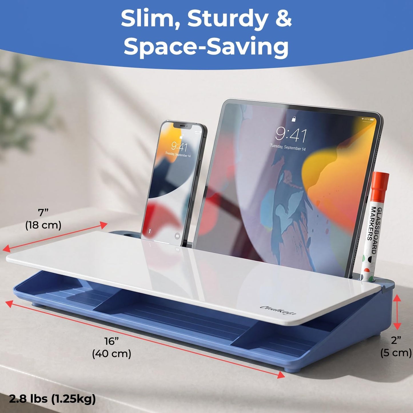 Chalkola Pink Glass Desktop Whiteboard with Storage - Dry Erase Board, Work Desk Organizers, Computer Keyboard Stand, Home Office Desk Accessories, Workspace Desktop Buddy