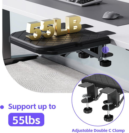 CABTE Ergonomics Desk Extender Tray, Table Mount Arm Wrist Rest Shelf, 180° Swivel Elbow Arm Support, Computer Desk Extender Tray for Home and Office (Black - Rotating)