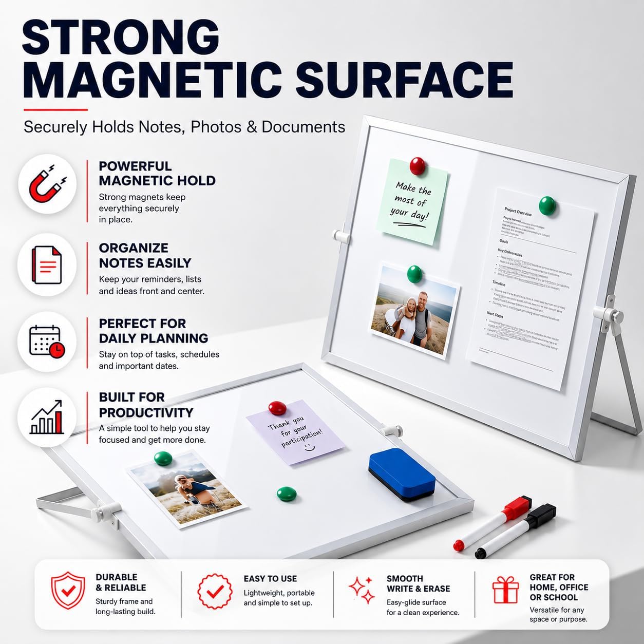 2-Pack Magnetic Dry Erase Whiteboard, Vertical and Horizontal - 14x11 Inch Double-Sided Desktop White Board with Stand Portable Small Whiteboard for Office, Home, Drawing & Notes