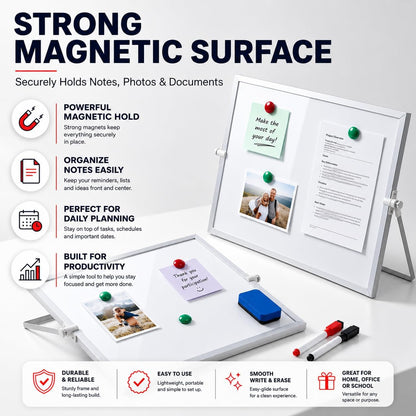 2-Pack Magnetic Dry Erase Whiteboard, Vertical and Horizontal - 14x11 Inch Double-Sided Desktop White Board with Stand Portable Small Whiteboard for Office, Home, Drawing & Notes