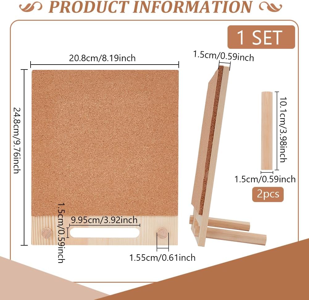 BENECREAT Pin Board Cork Board, 9.7x8.2inch Rectangle Bulletin Display Board Desktop Brooch Cork Display Stands for Brooch Pin Collection Display, Office Home and School Decor