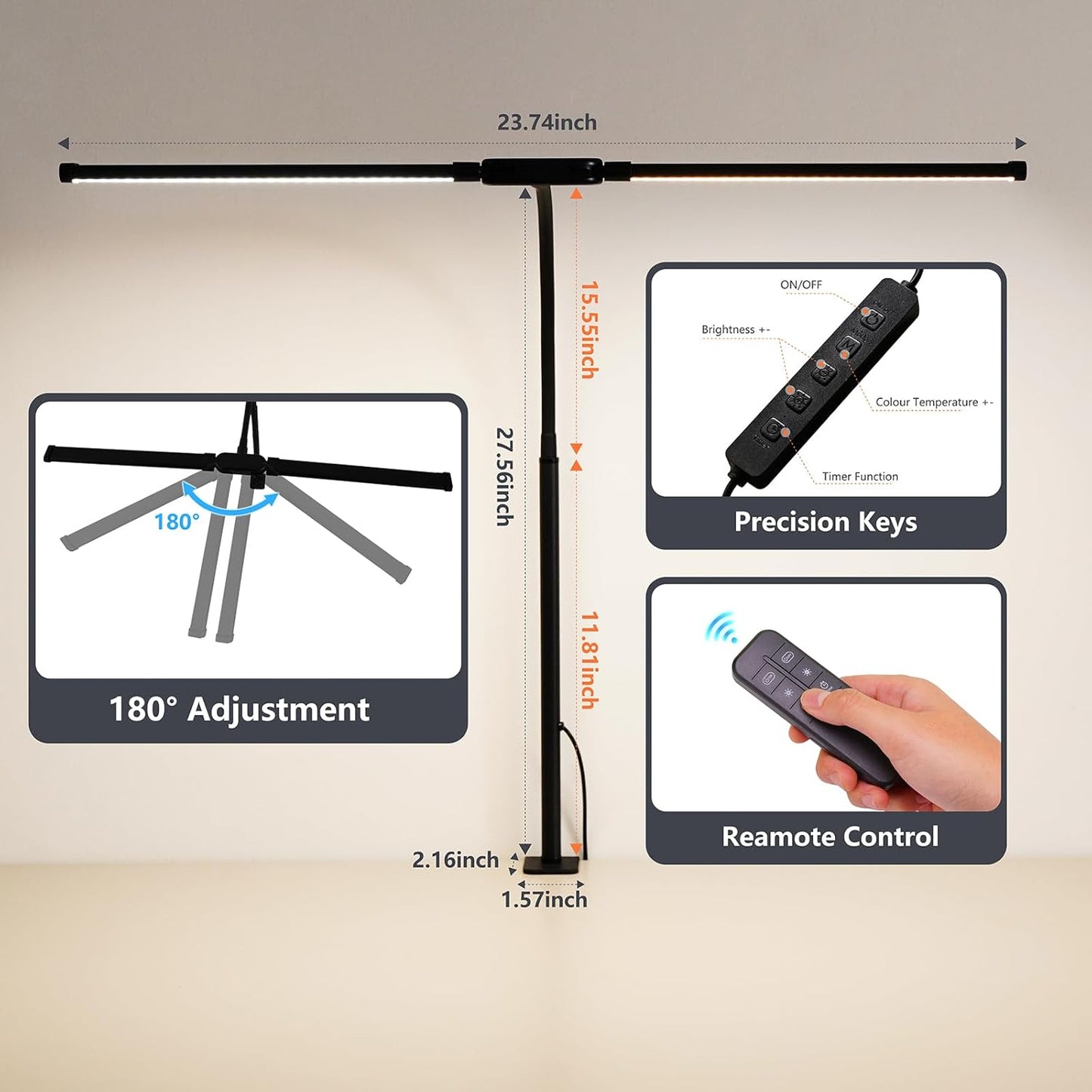 LED Desk Lamp for Office Home, Adjustable Flexible Eye-Caring Desk Light with,5 Modes 10 Brightness Adjustment, USB Adapter Desk Lamp with Clamp-MINI-B