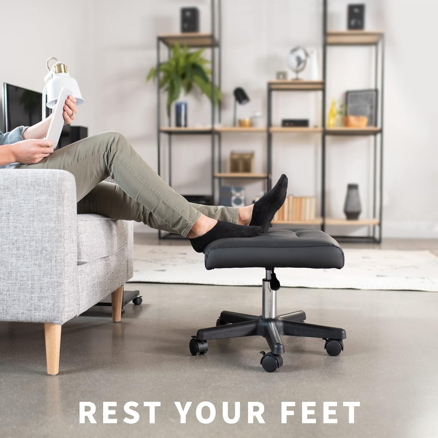 VIVO Mobile Under Desk Leg Rest Ottoman Adjustable Foot Stool for Home Office, Black, CHAIR-S04F