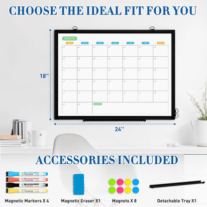 WALGLASS Weekly Dry Erase Calendar Whiteboard for Wall, 24" x 18" Double-Sided Weekly Planner White Board with Notes, Daily Tracker, Aluminum Framed Hanging & Wall Mount for Home, Office, School
