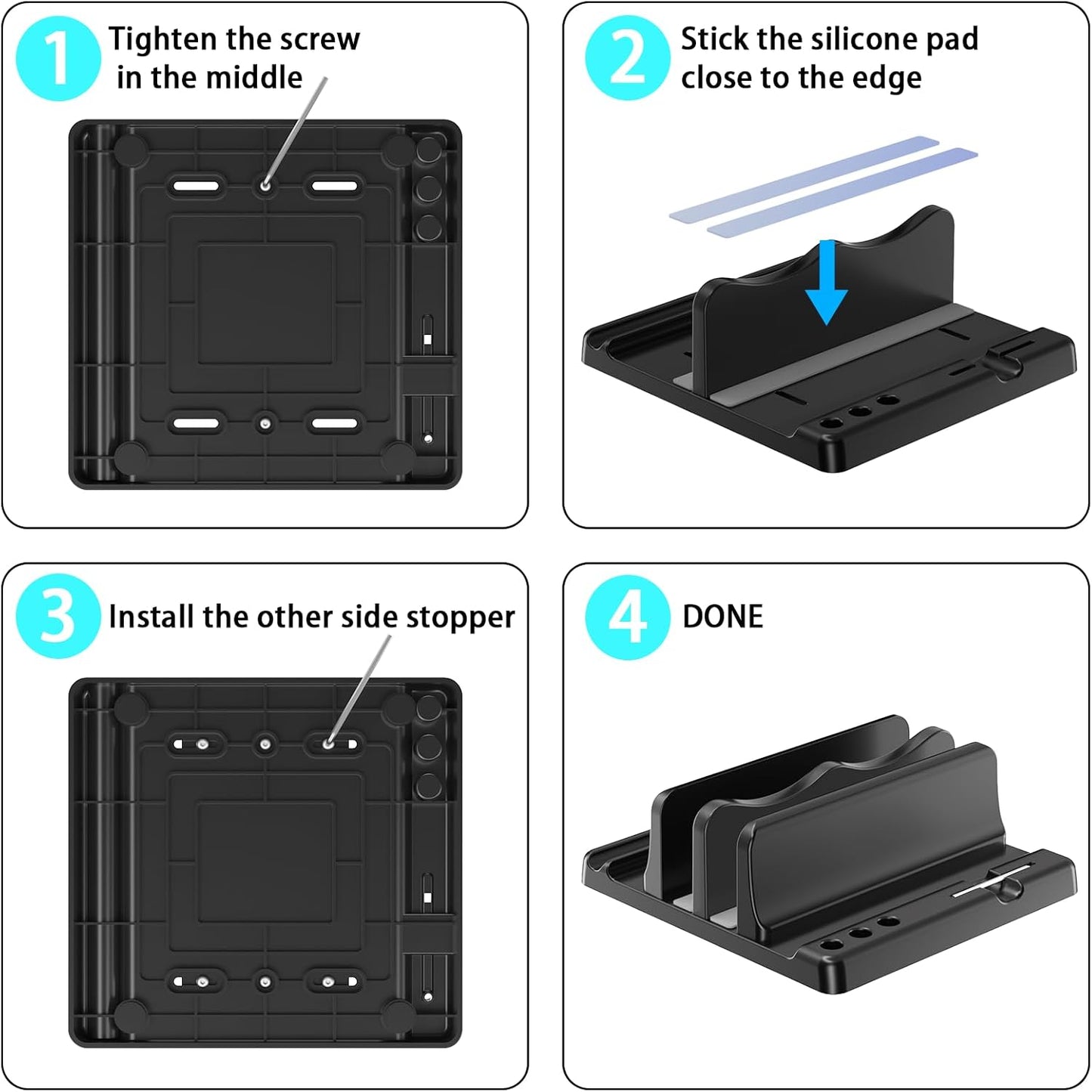 Vertical Laptop Stand Holder - Adjustable ABS Plastic Laptop Holder Vertical, Space-Saving 4 in 1 Compatible with All MacBook Pro Air, Mac, HP, Dell, Microsoft Surface (Black)