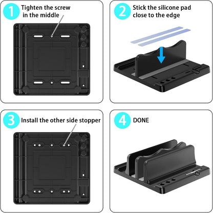 Vertical Laptop Stand Holder - Adjustable ABS Plastic Laptop Holder Vertical, Space-Saving 4 in 1 Compatible with All MacBook Pro Air, Mac, HP, Dell, Microsoft Surface (Black)