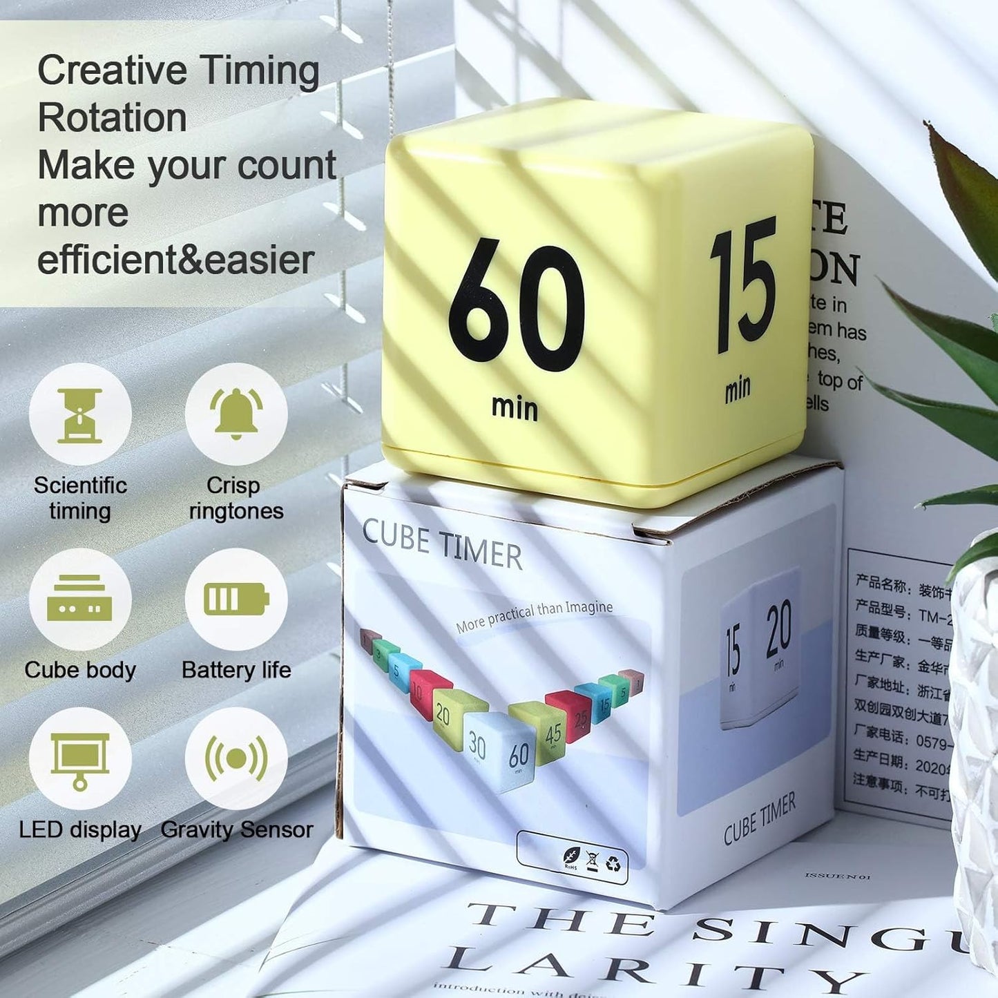 Weewooday Cube Timer, Gravity Sensor Flip Timer for ADHD Productivity, Classroom Kitchen Study Workout Cooking Desk Timers for Time Management, 15 20 30 60 Minutes Countdown Tool(Pink)