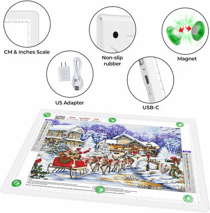 Zocelight Rechargeable A4 Tracing Light Box with Padded Case,Ultra Bright Led Light Pad with Physical Button,Wireless Light Board for Diamond Painting,Dimmable 9000LUX Lightbox for Tracing and Drawing