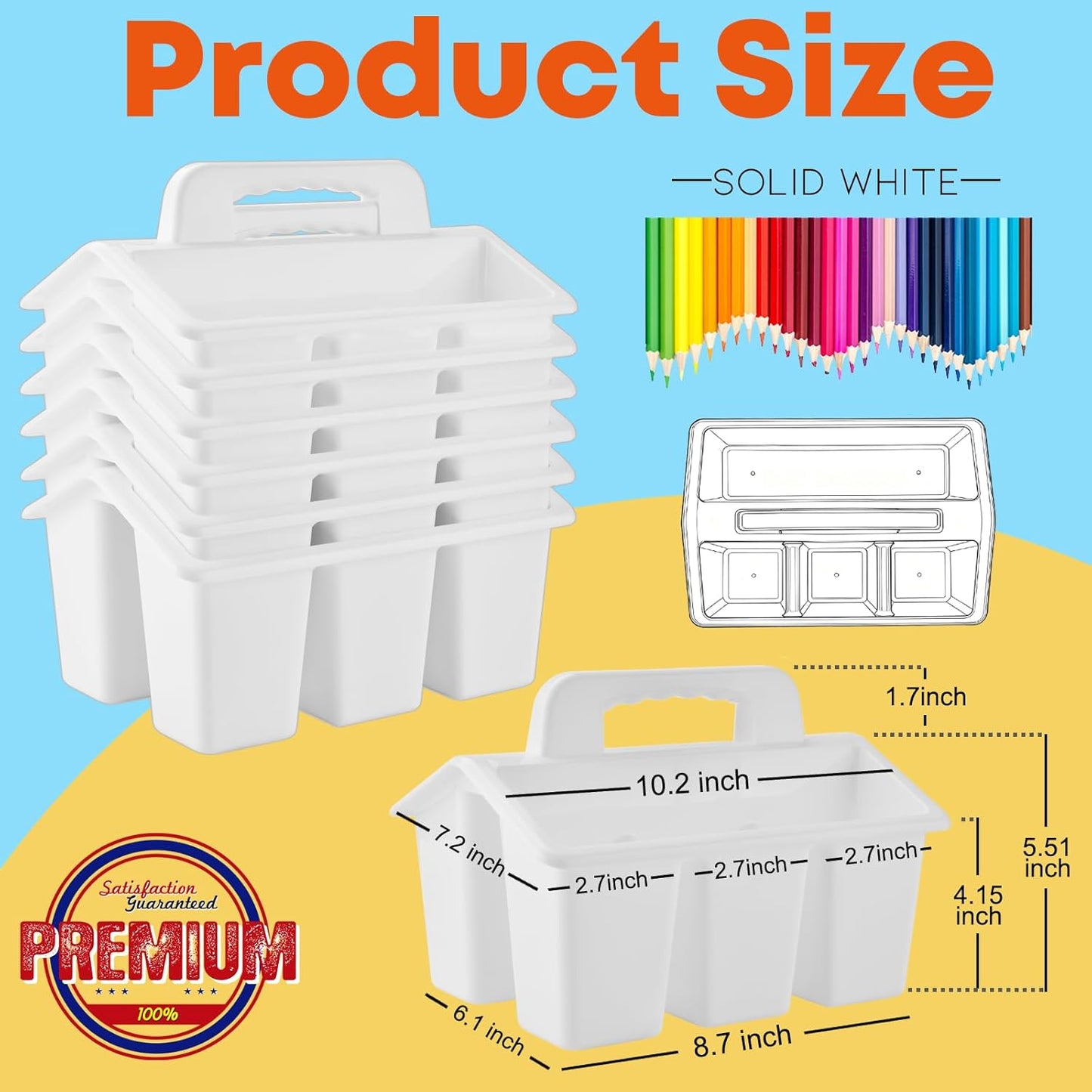 ALINK Classroom Caddy Storage Basket with Handle, 6 Pack Plastic Arts Office Crafts Caddy 4 Compartments for Kids, Pencil, Crayon, Marker, School Supplies - Clear