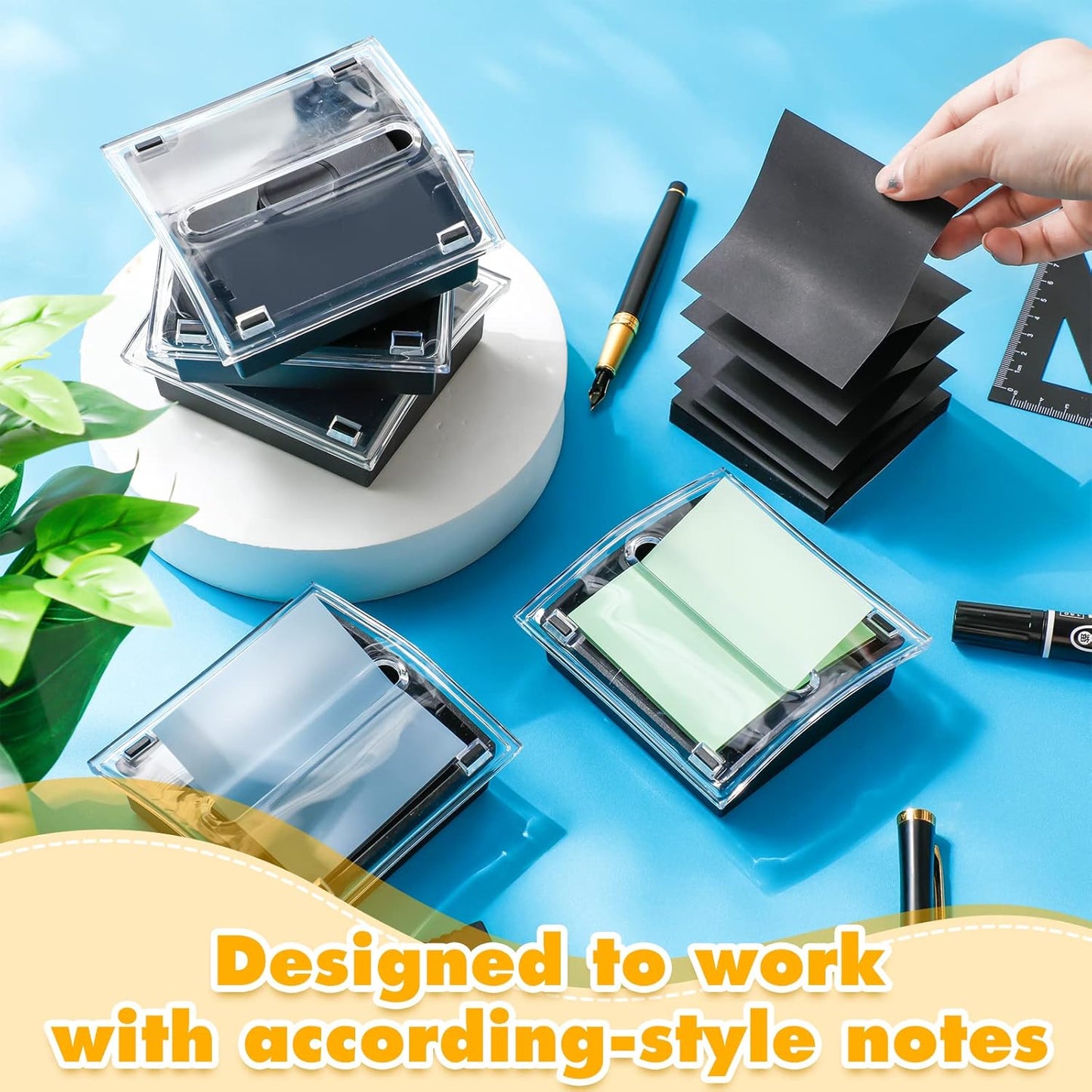 4 Pcs Pop up Sticky Notes Dispenser Sticky Note Holder Black Base Clear Top for 3 x 3 Inches Pad Holder for Acrylic Memo Organizer Fits Reminder School Office Home Store