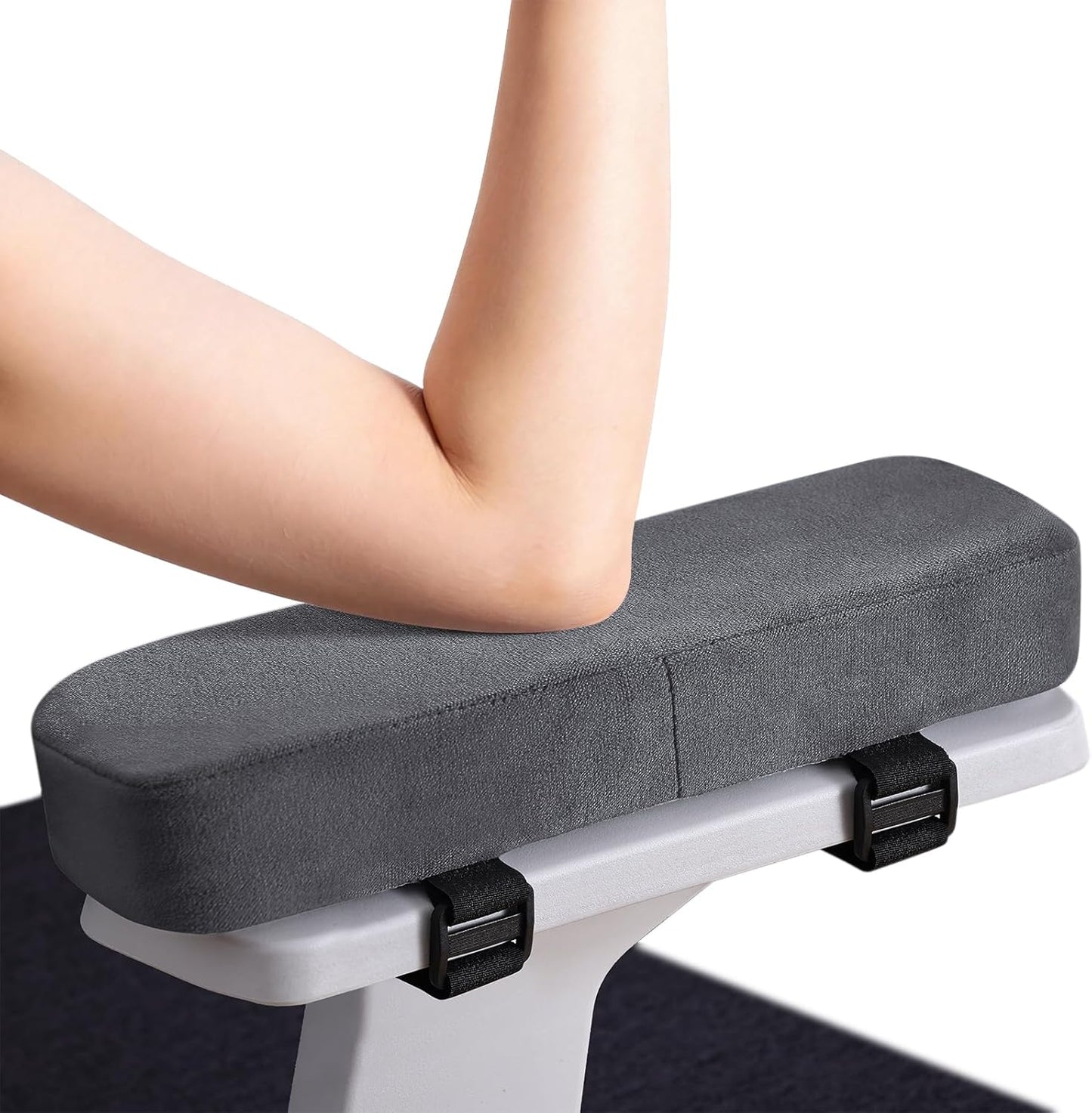 Smiry Ergonomic Office Chair Armrest Pads, Memory Foam Arm Rest Covers, Non-Slip Armrest Cushion with Adjustable Buckles and Straps, Elbow Relief for Desk, Gaming & Wheelchair (Black, Set of 2)