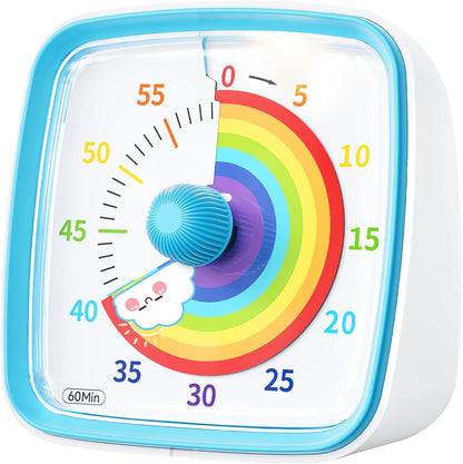 Yunbaoit Visual Timer with Night Light, 60-Minute Countdown Timer for Kids and Adults, Silent Classroom Timer, Time Management Tool for Home, School, or Work (Light Blue)