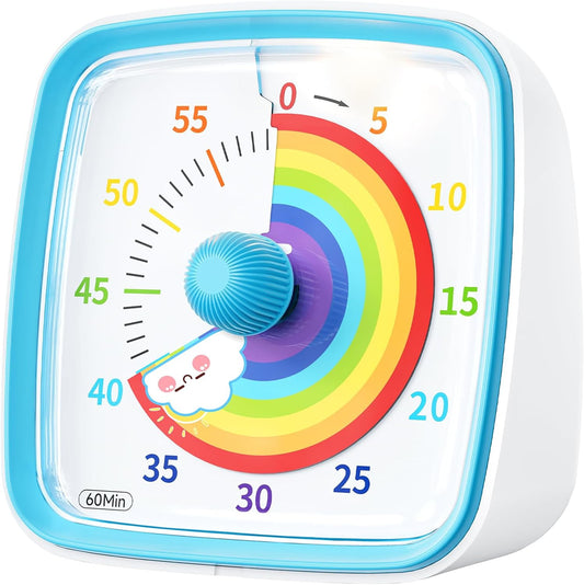 Yunbaoit Visual Timer with Night Light, 60-Minute Countdown Timer for Kids and Adults, Silent Classroom Timer, Time Management Tool for Home, School, or Work (Light Blue)