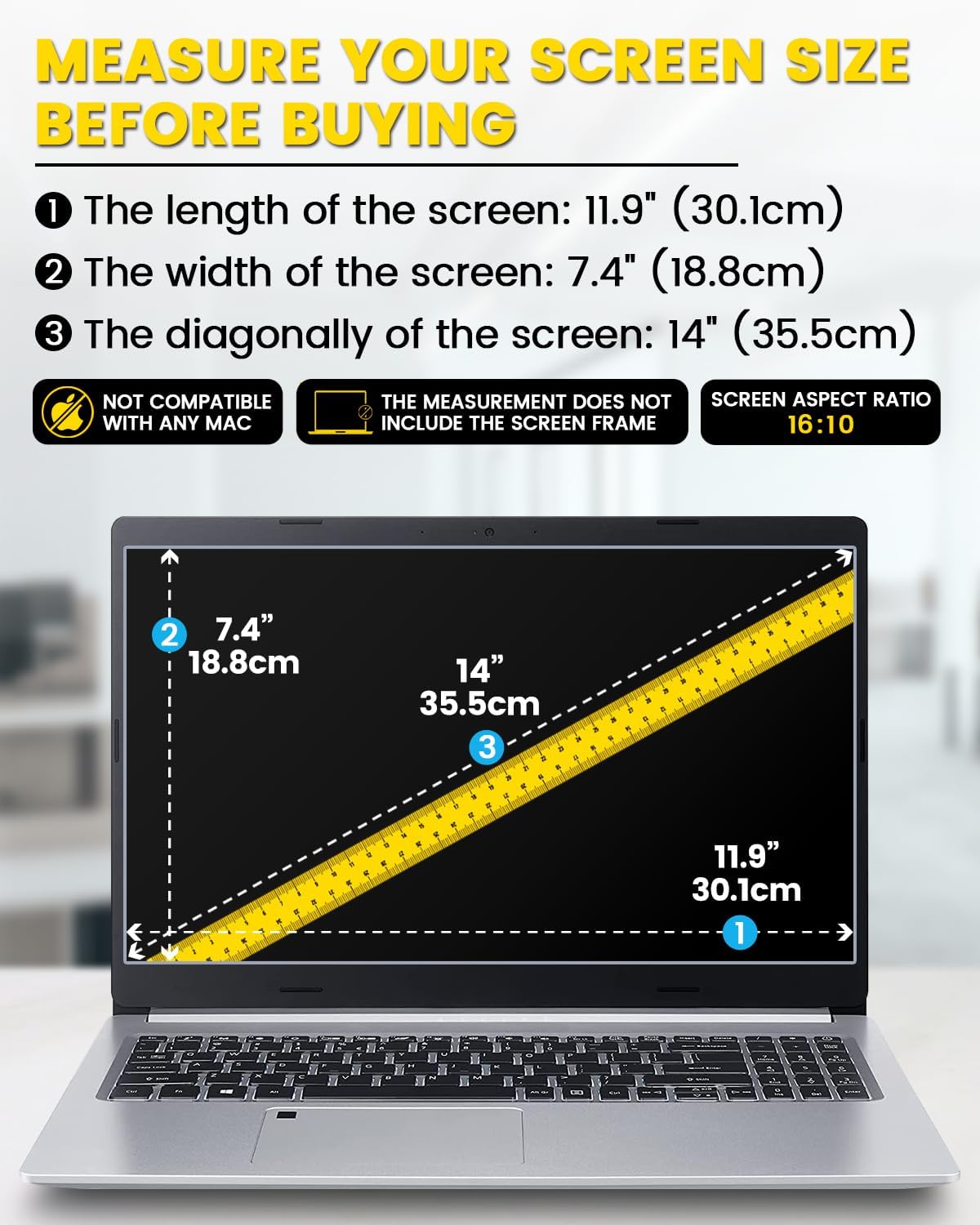 F FORITO 16 Inch 16:10 360° Laptop Privacy Screen Protector, Anti Peeping and Anti Glare Laptop Privacy Shield, Reduce Eye Strain & Eye Protection