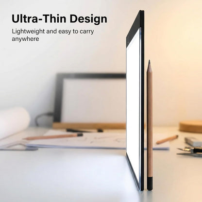 A4 Ultra-Thin LED Light Pad with Scale - 5000 Lux Stepless Dimmer Light Box for Diamond Painting, Tracing & Sketching - USB Powered Portable Light Table for Artists, Tattoos & Animation - Black