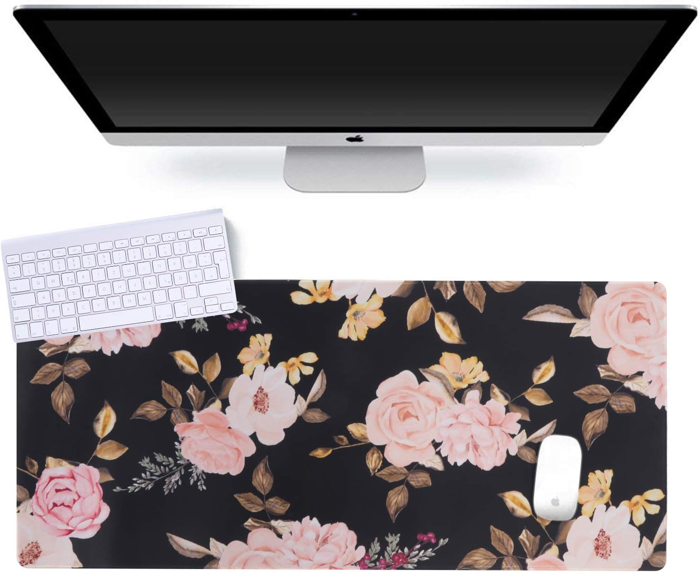 iCasso Desk Cover Mat, Office Mouse Pad, Desk Protector Mat, Extra Large Matt for Desktop,Anti-Slip XXL Big Mousepad with Stitched Edges for Computer Keyboard Retro Black - Colors A