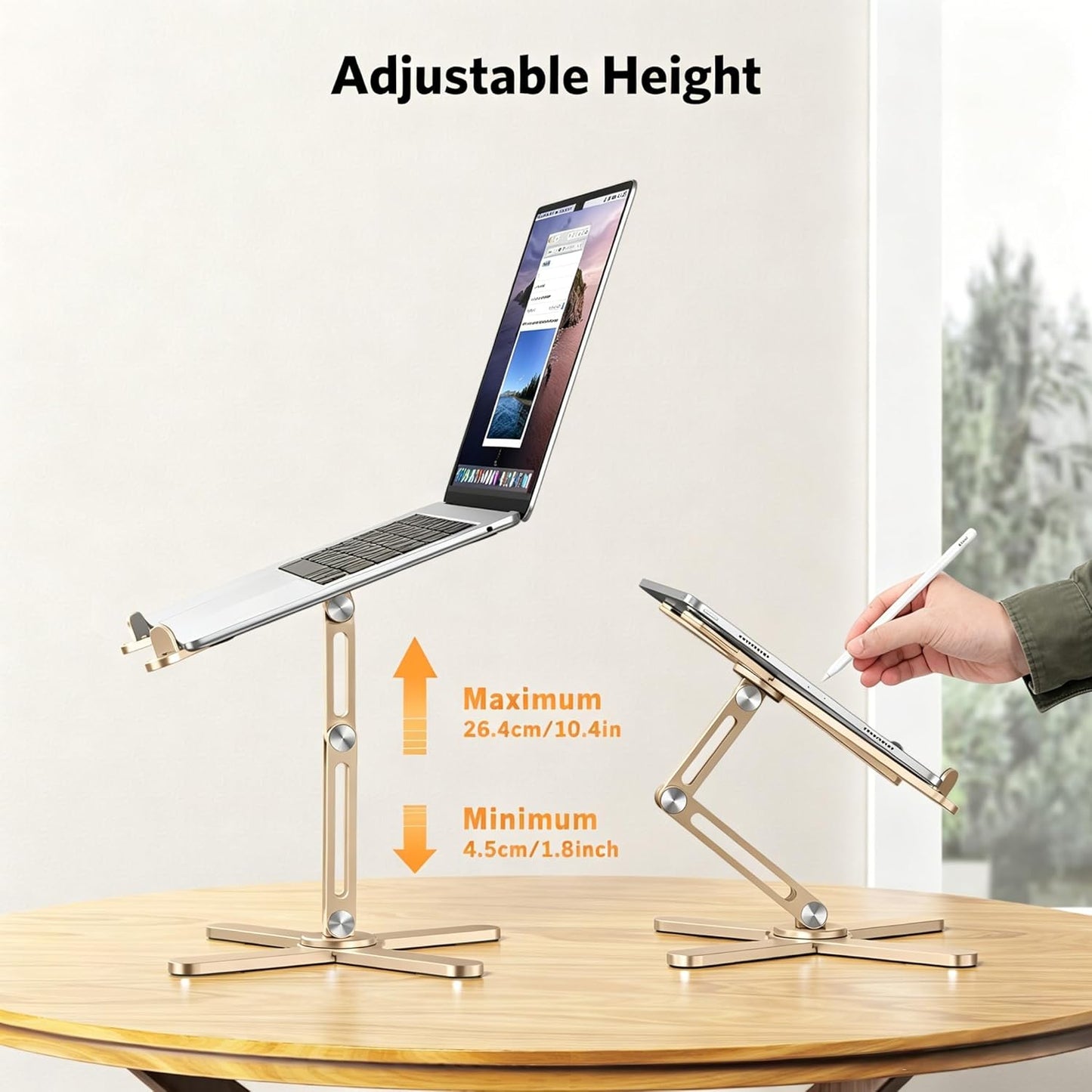 OMOTON LA10 360° Rotating Laptop Stand Riser for Desk, Ergonomic Foldable Computer Stand Adjustable Height Angles for Collaborative Work, Easy Storage Fit Macbooks,All Laptops up to 16 inches, Silver