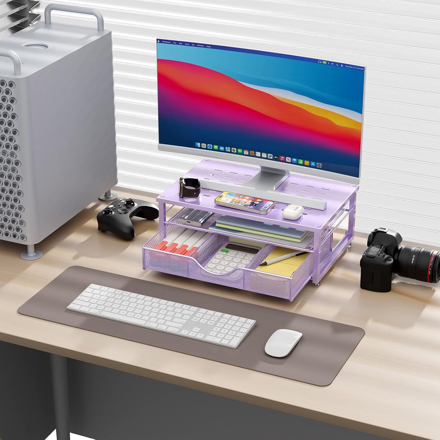 gianotter Computer Monitor Stand Riser, office organizer with Drawer, Office Organizers Storage for Classroom Office Supplies (Wood)
