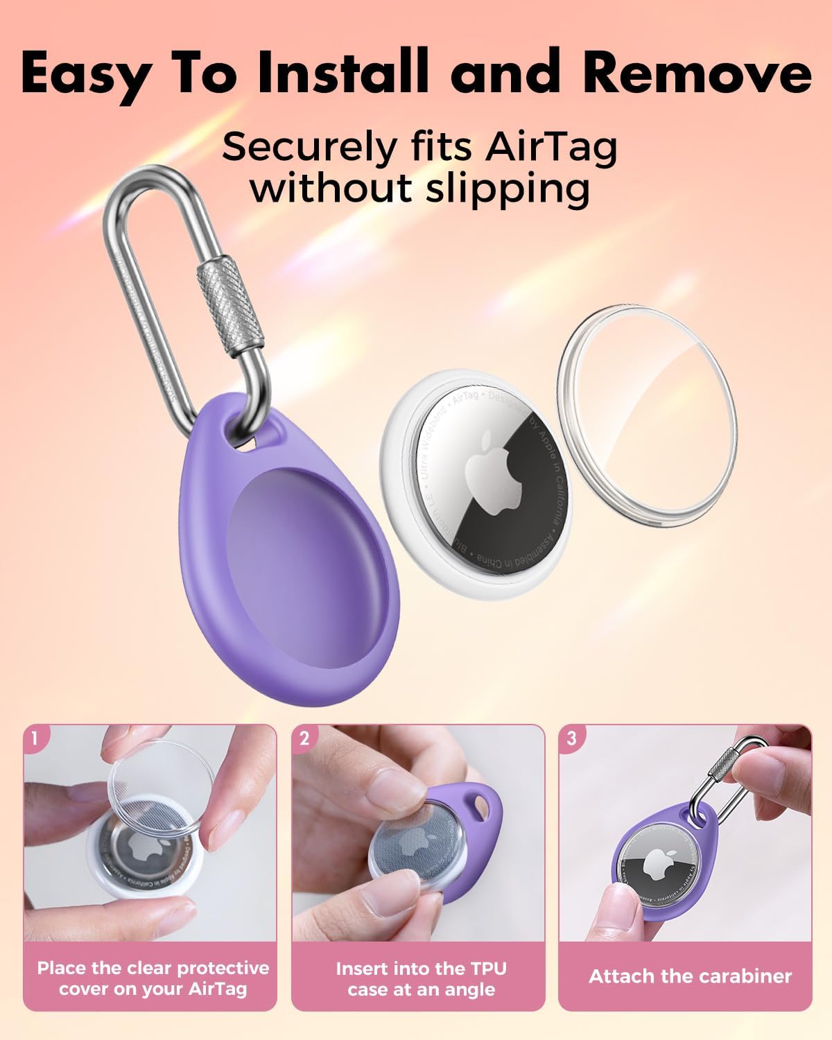 UNBREAKcable AirTag Holder for Apple - 4 Pack Air Tag Case [Professional Carabiner] [Waterproof] [Shockproof] TPU AirTag Keychain for Kids, Pets, Keys, Luggage, Backpacks