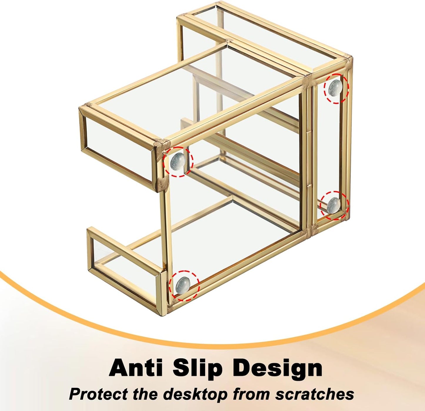 BTSKY Golden Glass Sticky Note Holder for 3x3 Inch Sticky Notes, Elegant Post It Note Dispenser with Non-Slip Pads Clear Notepad Holder for Desk Organization Planning, Home Office Decor