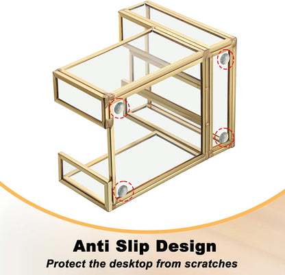 BTSKY Golden Glass Sticky Note Holder for 3x3 Inch Sticky Notes, Elegant Post It Note Dispenser with Non-Slip Pads Clear Notepad Holder for Desk Organization Planning, Home Office Decor
