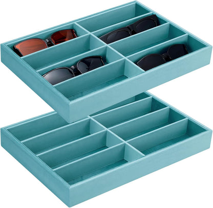 Amylove 2 Pcs Sunglass Organizer Trays Glasses Stackable Jewelry Trays Sunglass Organizer Display Box(8 Grids,Beige)