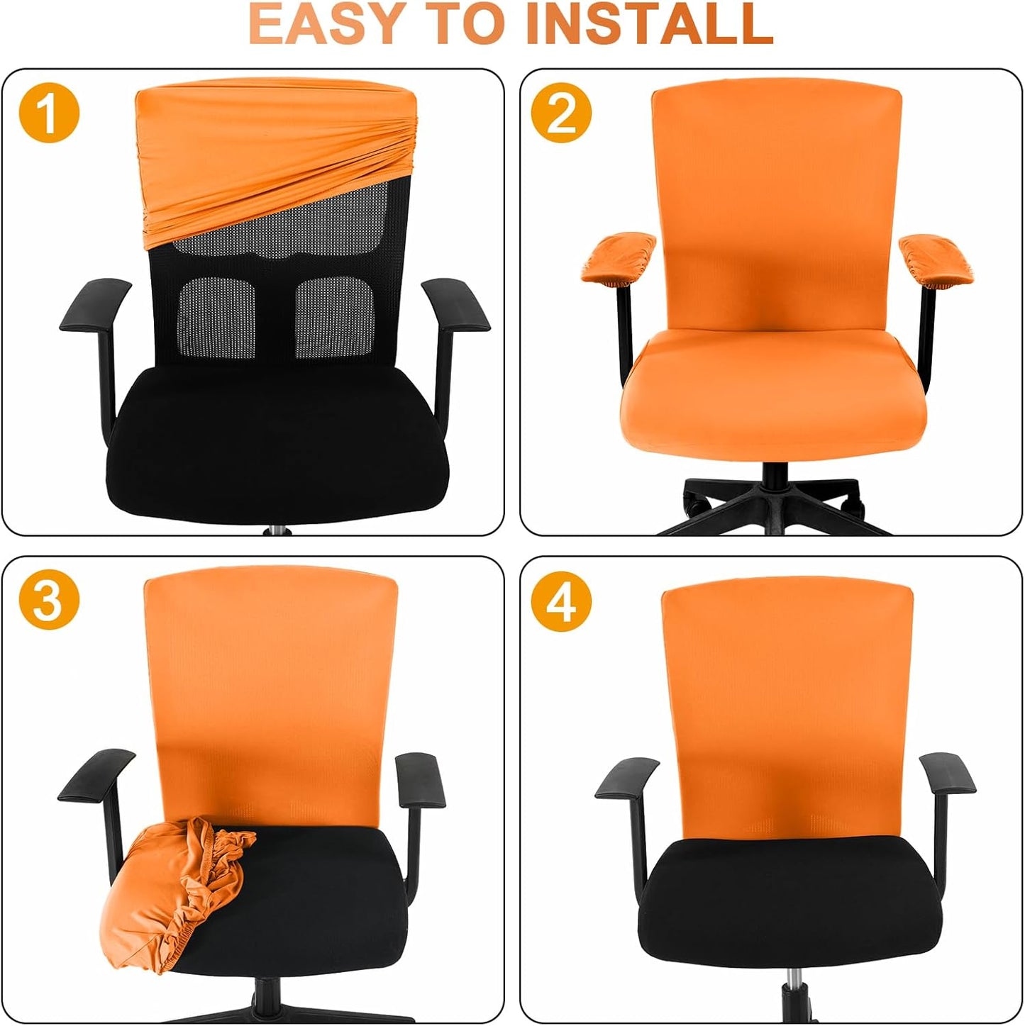 Tallew 4 Pcs Office Chair Covers Set Computer Universal Protective Stretchable Chair Seat Covers Desk Armrest Cover Pads Office Cushion Backrest for Rotating(Regular,Black)