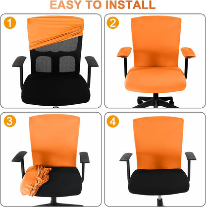 Tallew 4 Pcs Office Chair Covers Set Computer Universal Protective Stretchable Chair Seat Covers Desk Armrest Cover Pads Office Cushion Backrest for Rotating(Regular,Black)