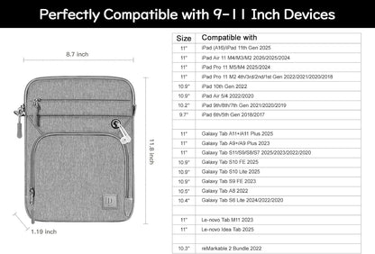 Dadanism 9-11 Inch Tablet Sleeve Bag with Shoulder Strap for iPad (A16) 11", iPad Air M4 Pro M5 11", i-Pad 10th Gen 10.9", i-Pad 9/8/7th Gen 10.2", Galaxy Tab A11+ Plus 11", reMarkable 2 10.3", Black