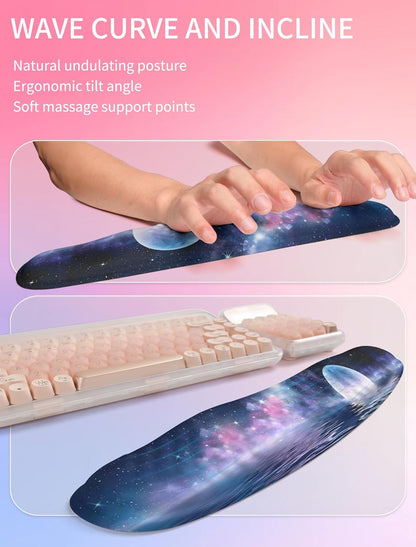 Hokafenle 2in1 Combination, Wave Keyboard Wrist Rest and Ergonomic Curvature Mouse Pad Wrist Support for Relieve Wrist Pain, Filled with Soft Cushion Memory Foam, Black