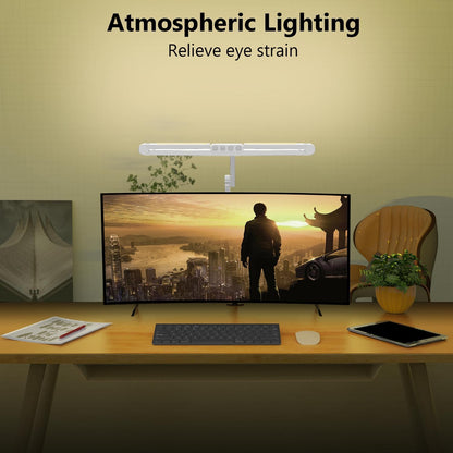 Micomlan Led Desk Lamp with Clamp, Architect Desk Lamp for Home Office with Atmosphere Lighting, 24W Ultra Bright Auto Dimming Computer Light Stepless Dimming and Tempering LED Table Light