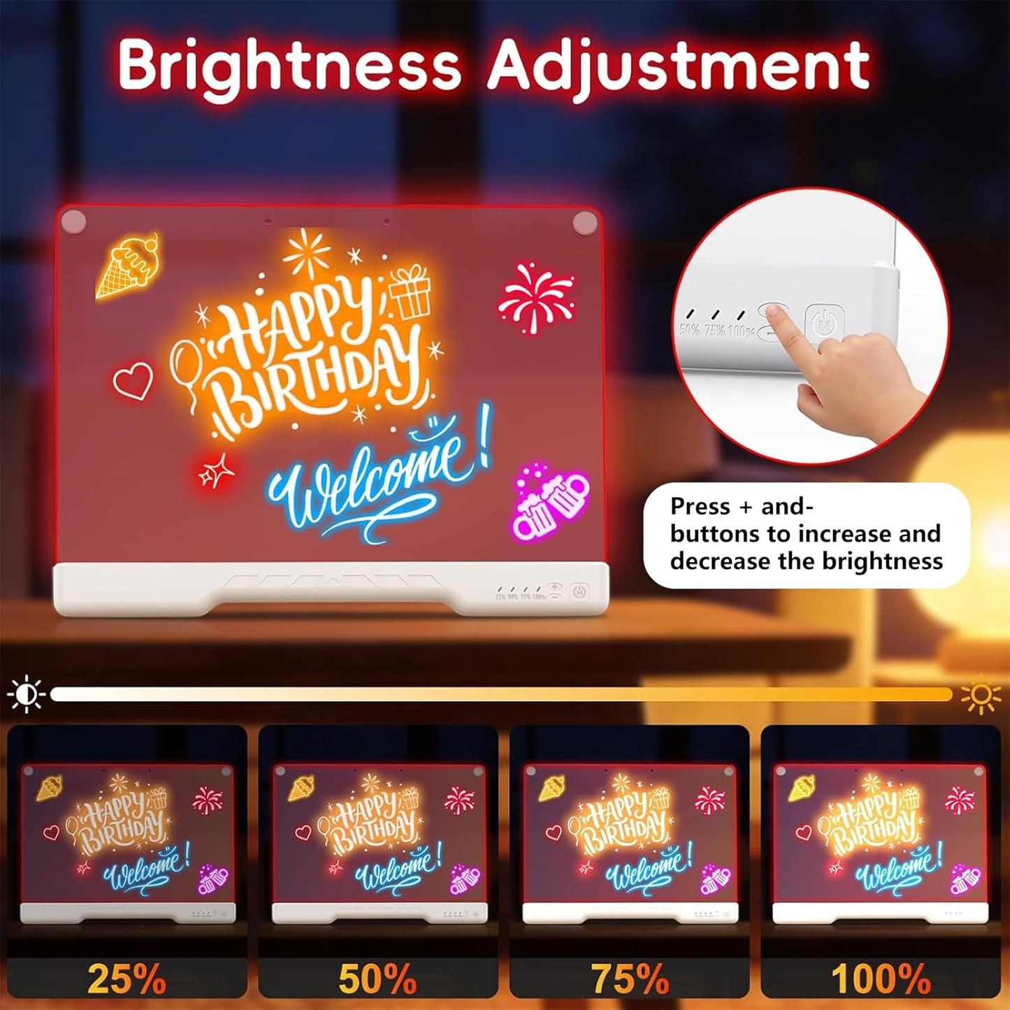 16-Inch Rechargeable Doodle Glow LED Note Board, 7-Color Light Modes, Neon Art Dry Erase Light Up Drawing Pad with Built-in Stand, Sketching Gift Toy for Kids/Girls/Teens, 5 Markers & Tracing Book
