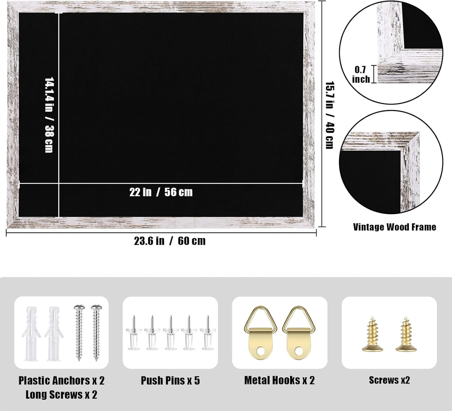 Cork Board Bulletin Board, 11.8x8.6 inches Mini Decorative Hanging Framed Cork Boards for Walls, Pin Board Vision Board for School Home Office, Bulletin Board with Wooden Frame(2230,WH,1p)