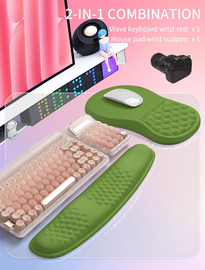Hokafenle 2in1 Combination, Wave Keyboard Wrist Rest and Ergonomic Curvature Mouse Pad Wrist Support for Relieve Wrist Pain, Filled with Soft Cushion Memory Foam, Black
