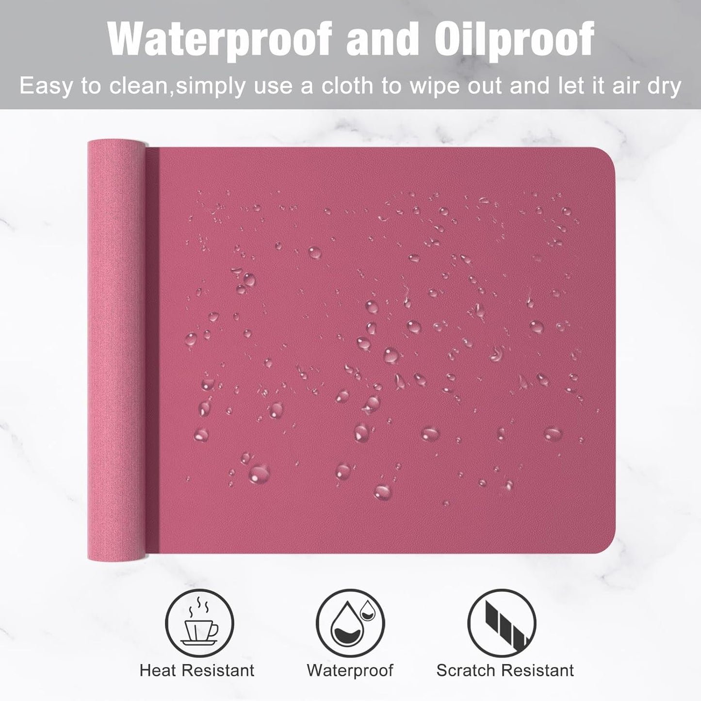 Hsurbtra Desk Pad, 23.6" x 13.8" PU Leather Desk Mat, M Extended Mouse Pad, Waterproof Desktop Blotter Protector, Non-Slip Ultra Thin Small Laptop Keyboard Writing Mat for Office Home, Pink