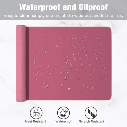 Hsurbtra Desk Pad, 23.6" x 13.8" PU Leather Desk Mat, M Extended Mouse Pad, Waterproof Desktop Blotter Protector, Non-Slip Ultra Thin Small Laptop Keyboard Writing Mat for Office Home, Pink