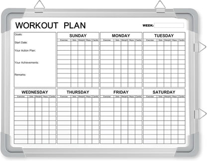Lincia 16 x 12 Inch Fitness Tracker Whiteboard Workout Calendar for Home Gym Dry Erase Planner Hanging Removable to Do List for Wall Whiteboard with Aluminum Frame for Gym Program(Style A)