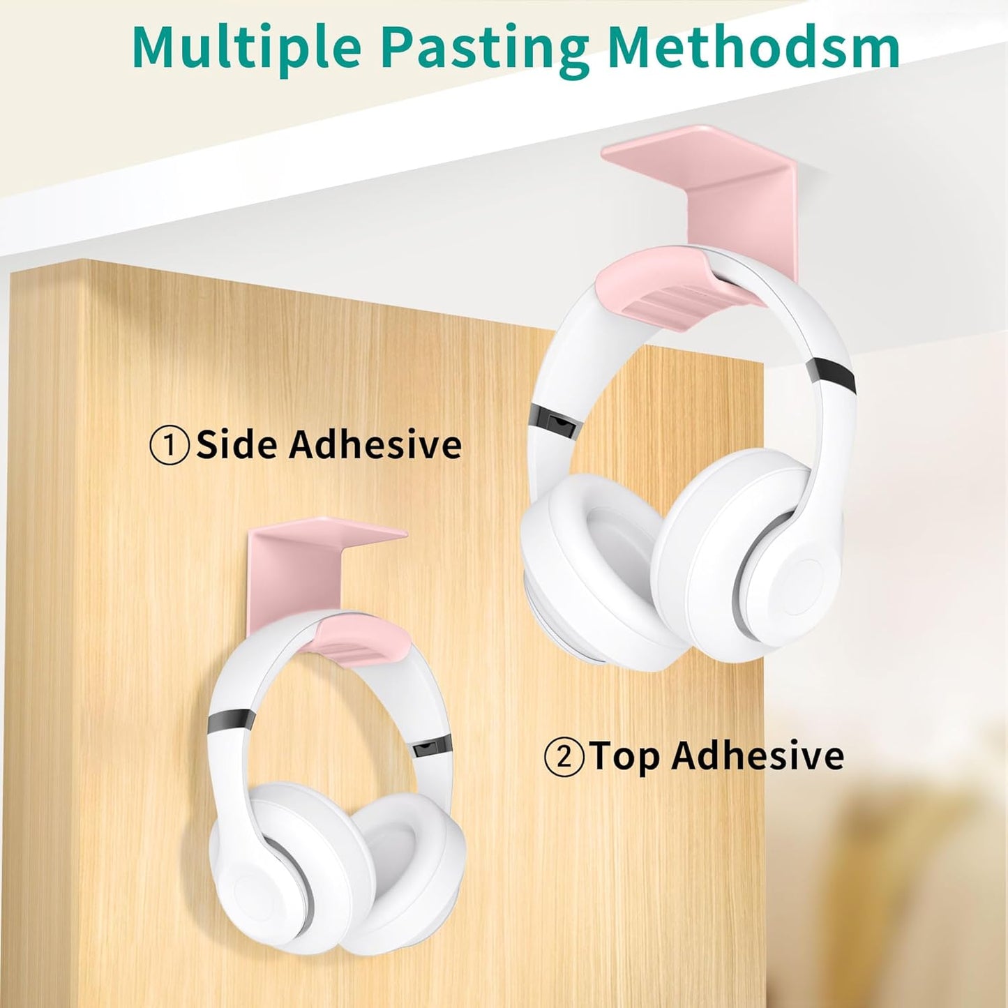 HomeMount Under Desk Headphone Hook - Adhesive Headphone Stand Hanger for Desk - White
