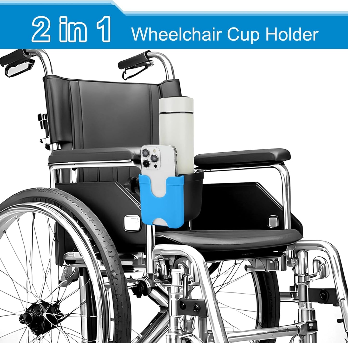 Accmor 2-in-1 Walker Cup Holder with Phone Holder, Wheelchair Cup Holder, Rollator Cup Holder, Cup Phone Holder for Walker, Wheelchair, Rollator, Mobility Scooter