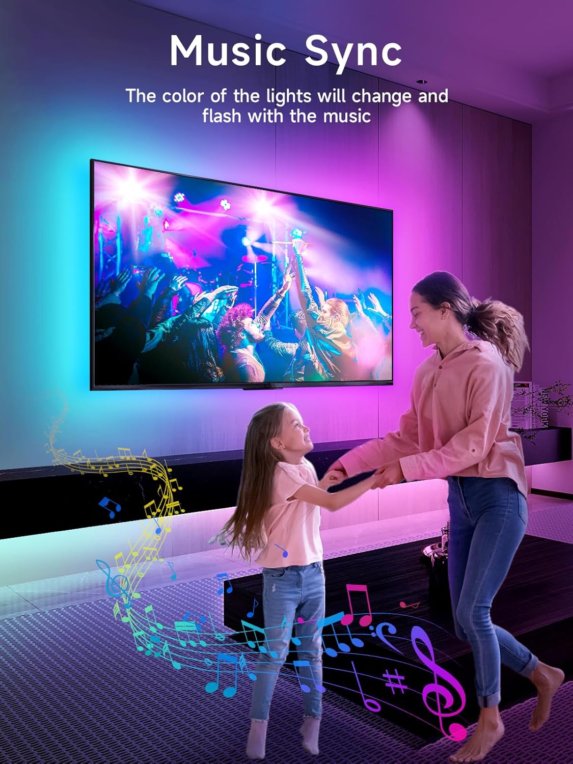 KANTUTOE LED Lights for TV, 16.4ft TV LED Backlight for 45-75 Inch TVs, RGB TV Backlight Behind with Music Sync, Smart APP and Button Control Strip Lights USB Powered for Bedroom/Gaming