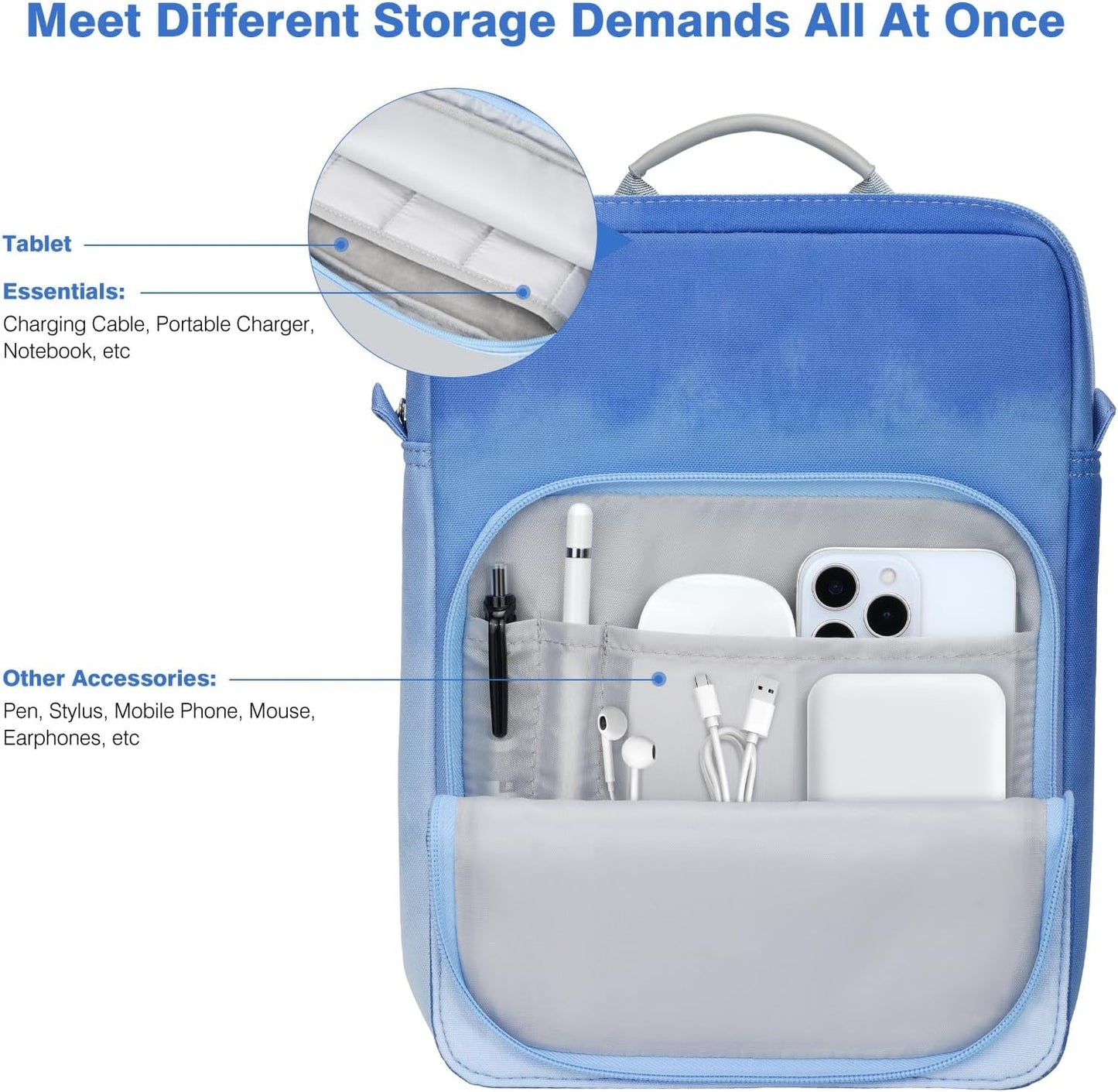 Dadanism 9-11 Inch Tablet Sleeve Bag Carrying Case with Shoulder Strap for iPad (A16) 11", iPad 10th Gen 10.9", iPad Air M4/Pro M5 11", iPad 9/8/7th 10.2", Galaxy Tab A11+ Plus 11", Cloudy Pink